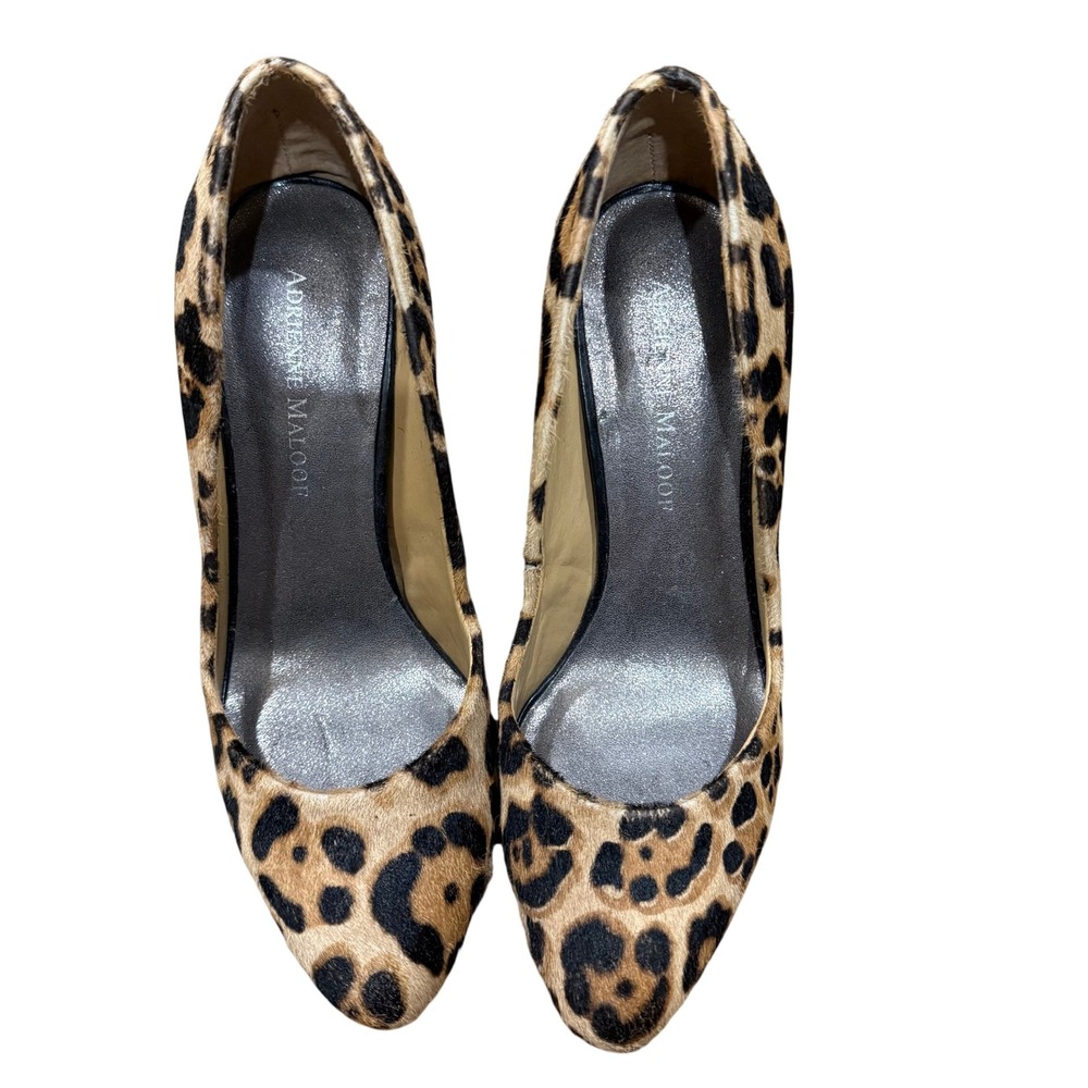 Adrienne Maloof Leopard Print Real Fur Platform Pumps 8.5‎ Chunky Block Heel